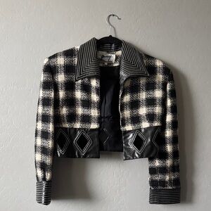 Genny Cropped Black and Cream Checkered Blazer